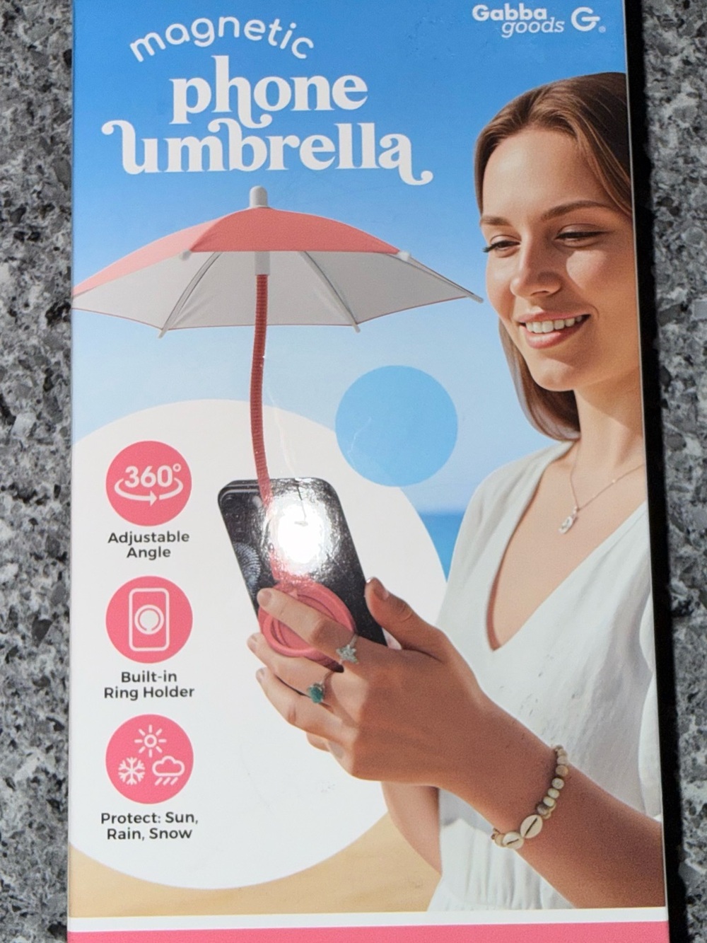 Gabba Goods Pink Magnetic Phone Umbrella with Ring Holder